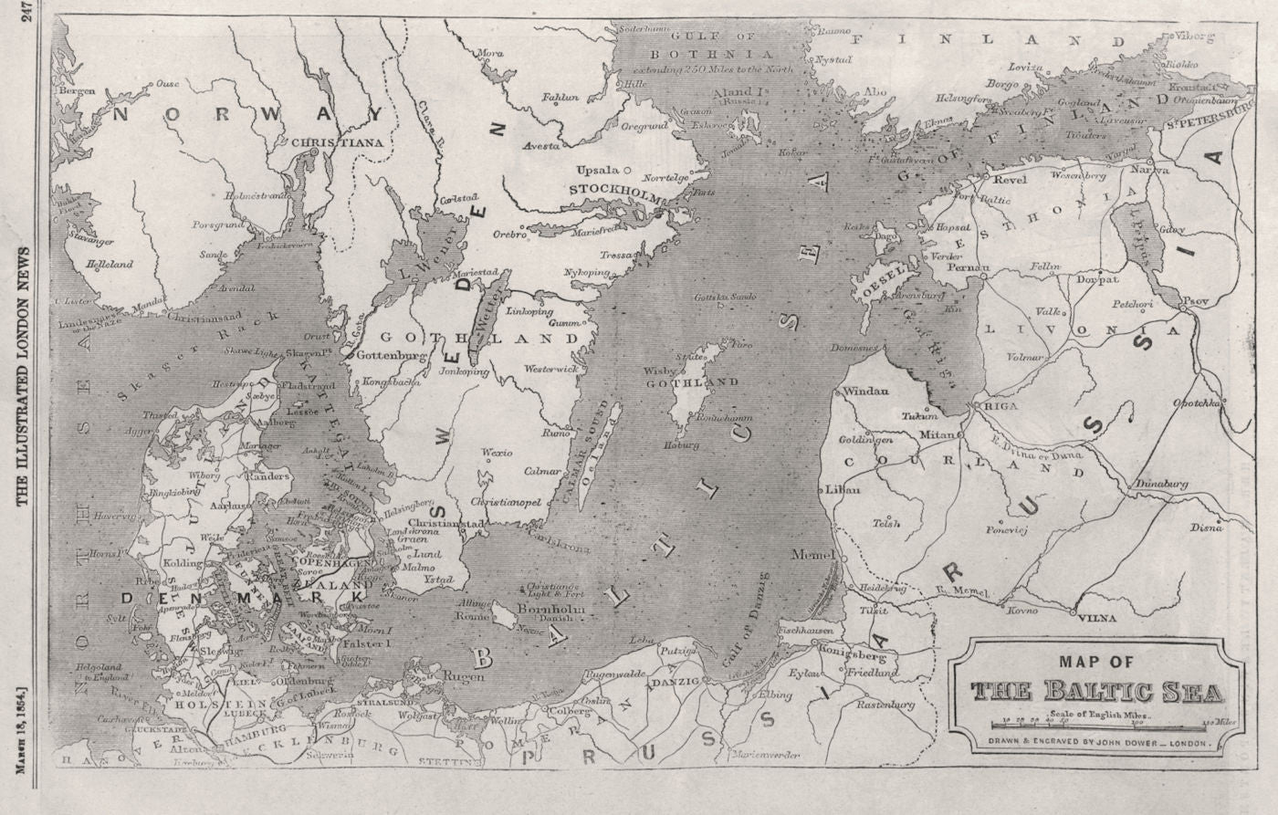 Map of the Baltic Sea. Scandinavia 1854 old antique vintage plan chart